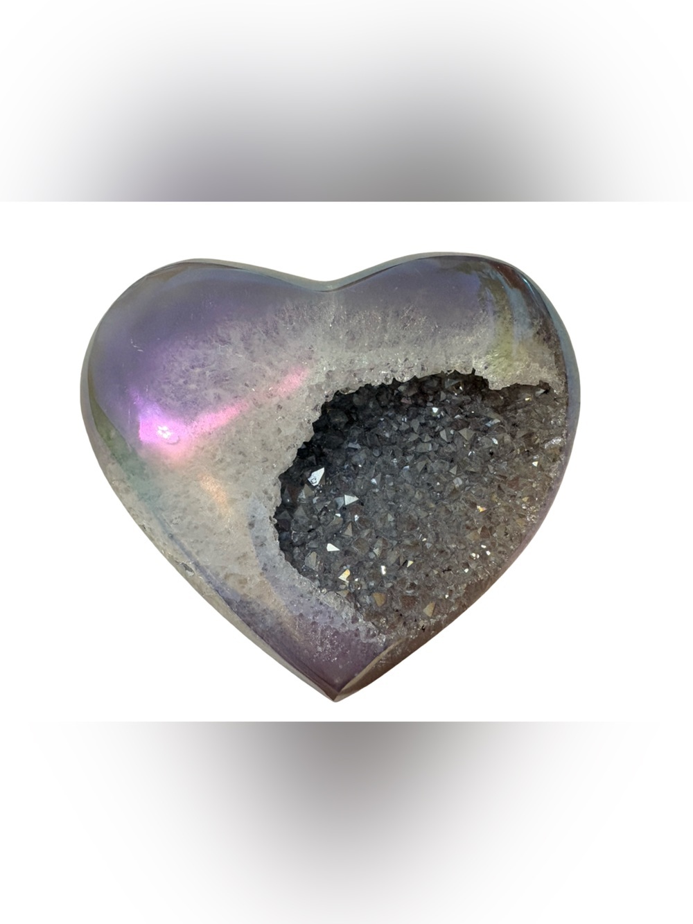 Brazilian Aura Quartz Druzy Heart Crystal Geode Iridescent Rainbow